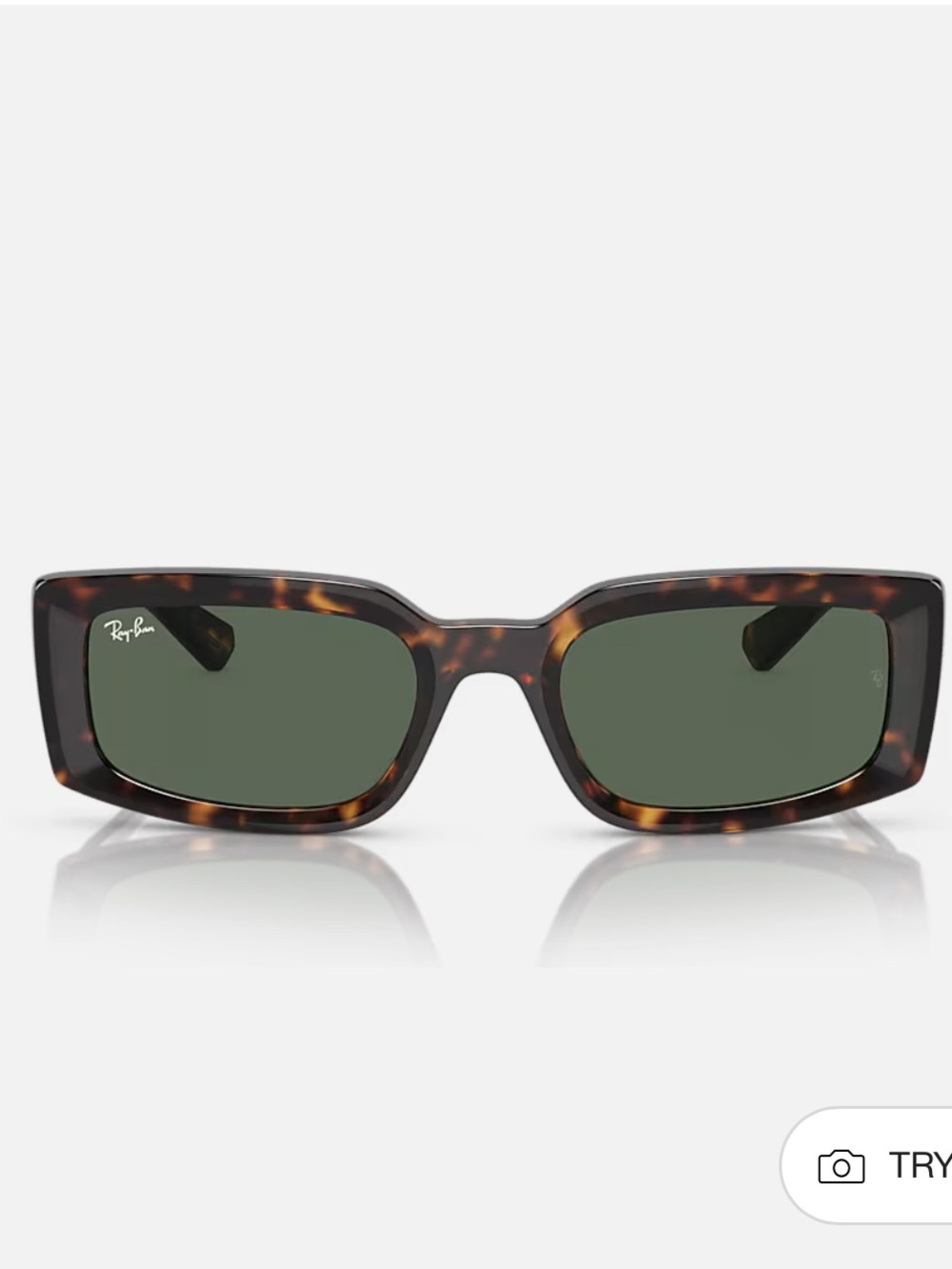 Ray-Ban Tortoiseshell Rectangular Sunglasses with Dark Green Lenses